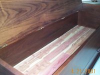 Blanket Chest Interior  With the lid open, you can see the cedar lining and the SOSS hinges